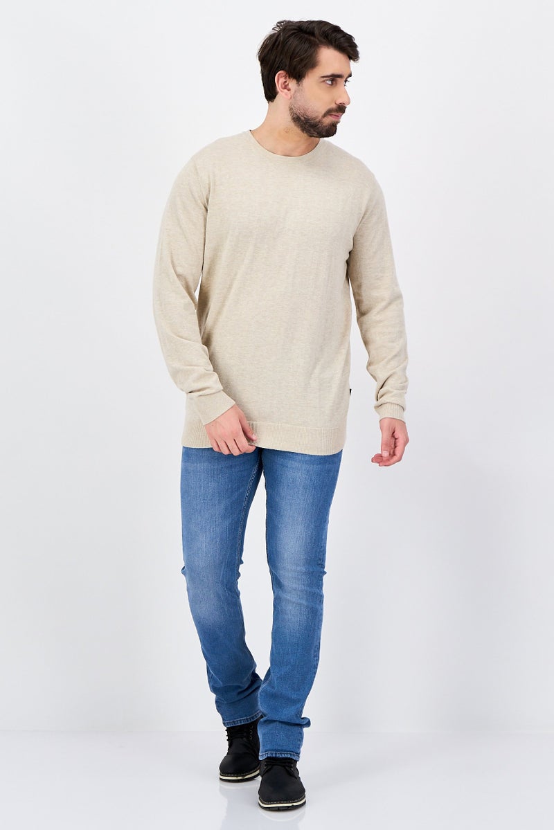 JACK & JONES Men Crew Neck Knitted Long Sleeve Sweater, Beige - Image 4